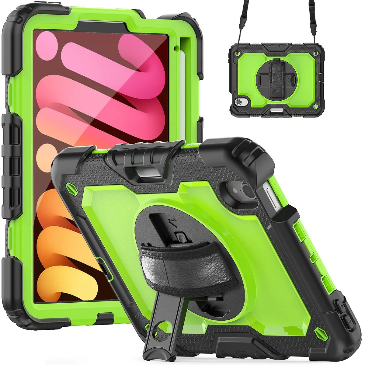 Timoom Timoom Heavy Duty Shockproof Case GreenPC iPad Mini 7/6 8.3" 360° Stand Straps — product photo
