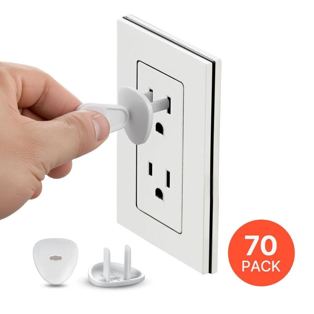 Seventy white ABS outlet covers with seven removal keys