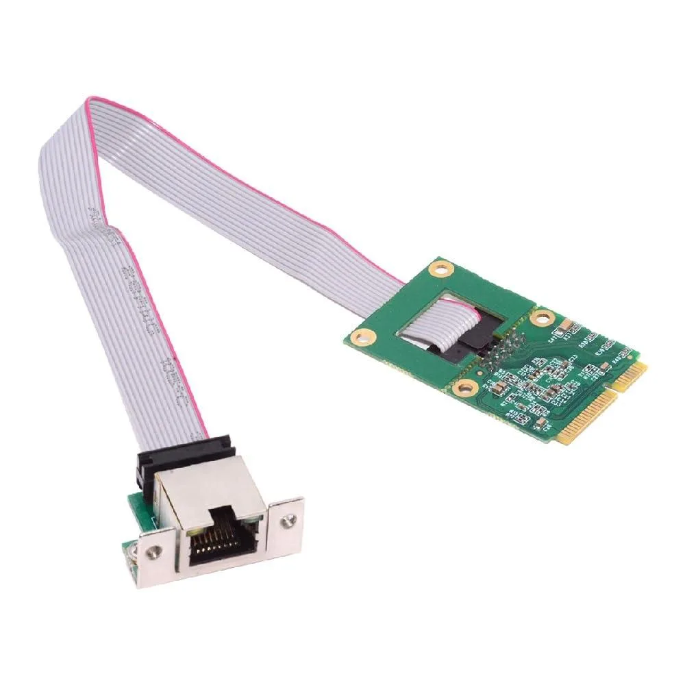 Green PCB adapter with Mini PCIe connector and RJ45 port, low-profile metal bracket