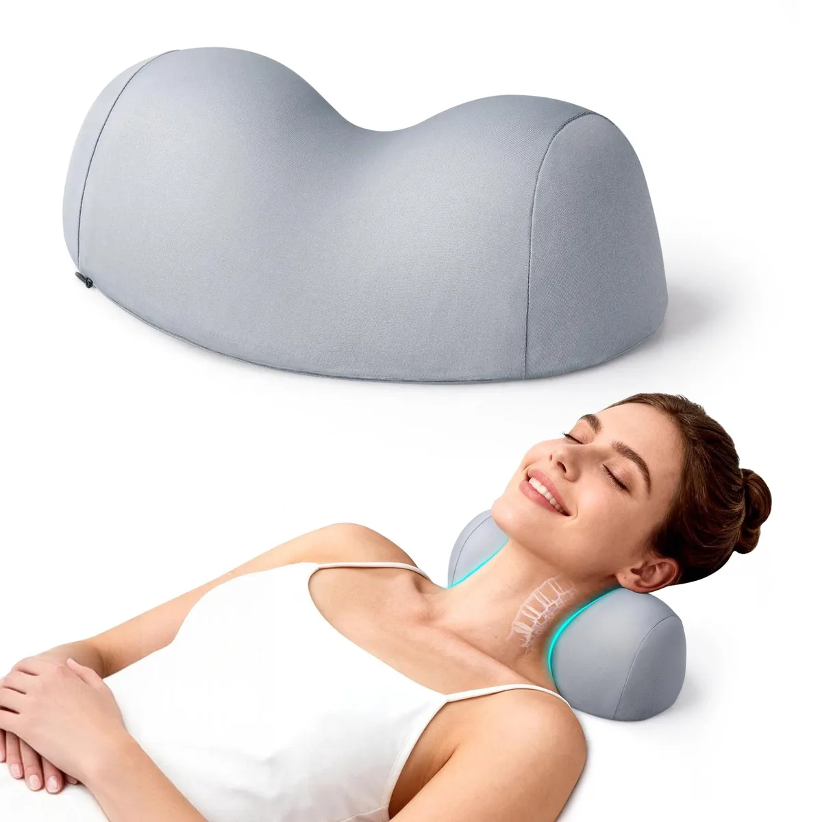 Grey memory foam cervical traction pillow, curved ergonomic shape, pack of 10