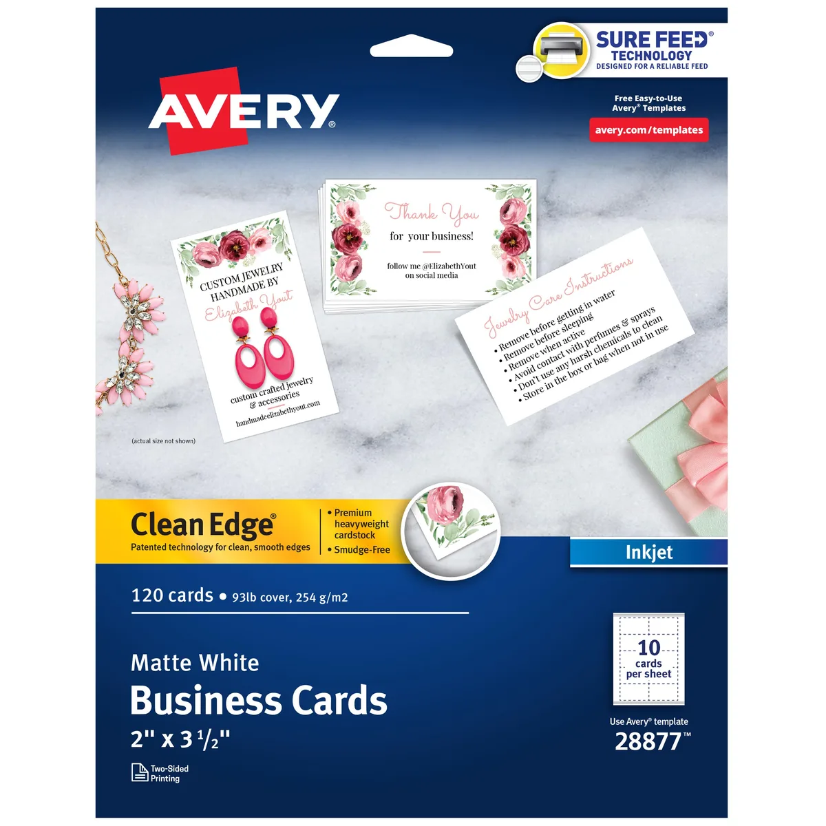Avery Avery Clean Edge Business Cards 2" x 3.5" White 120 Cards 28877 — product photo