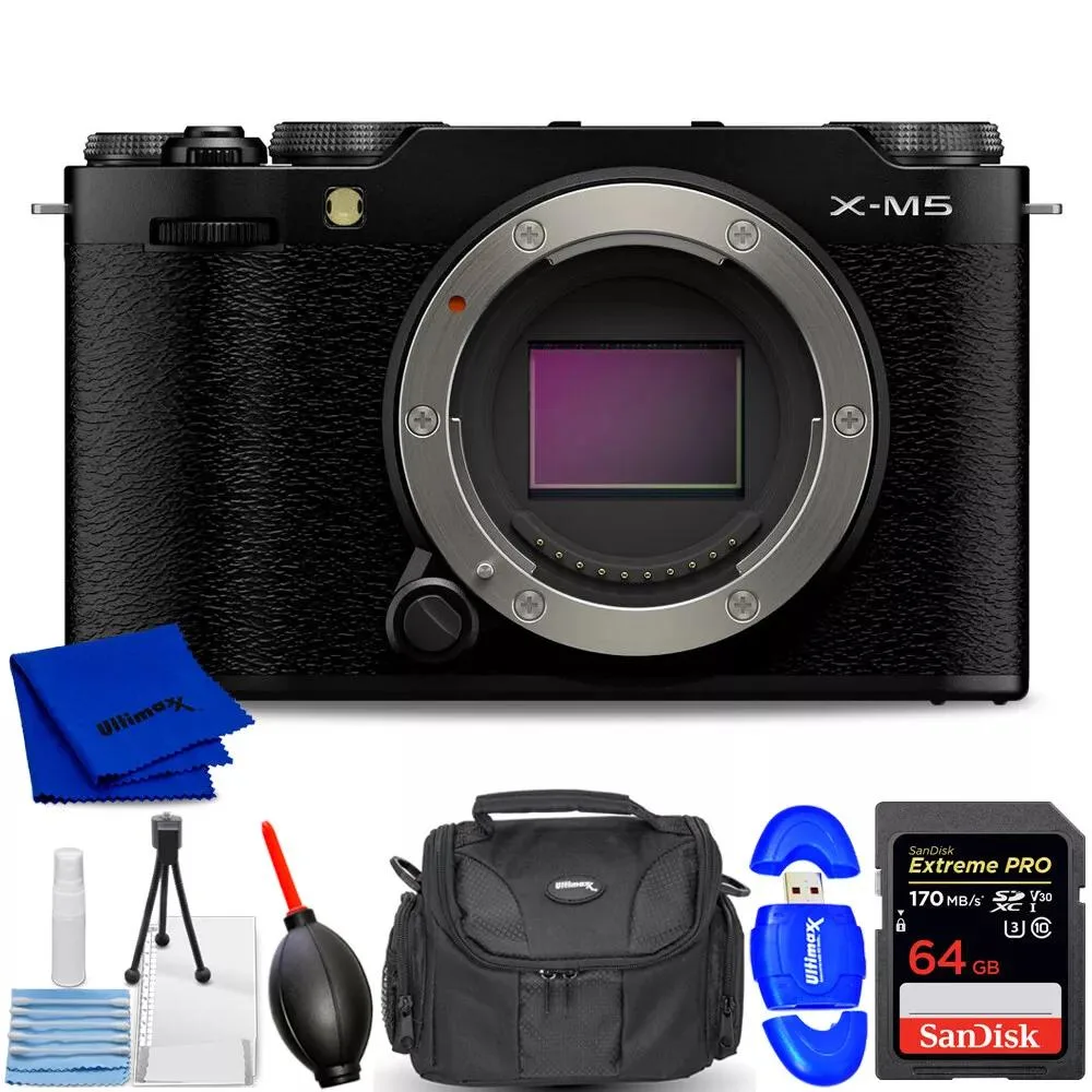 FUJIFILM FUJIFILM X-M5 compact mirrorless camera (Black) 7PC accessory bundle — product photo