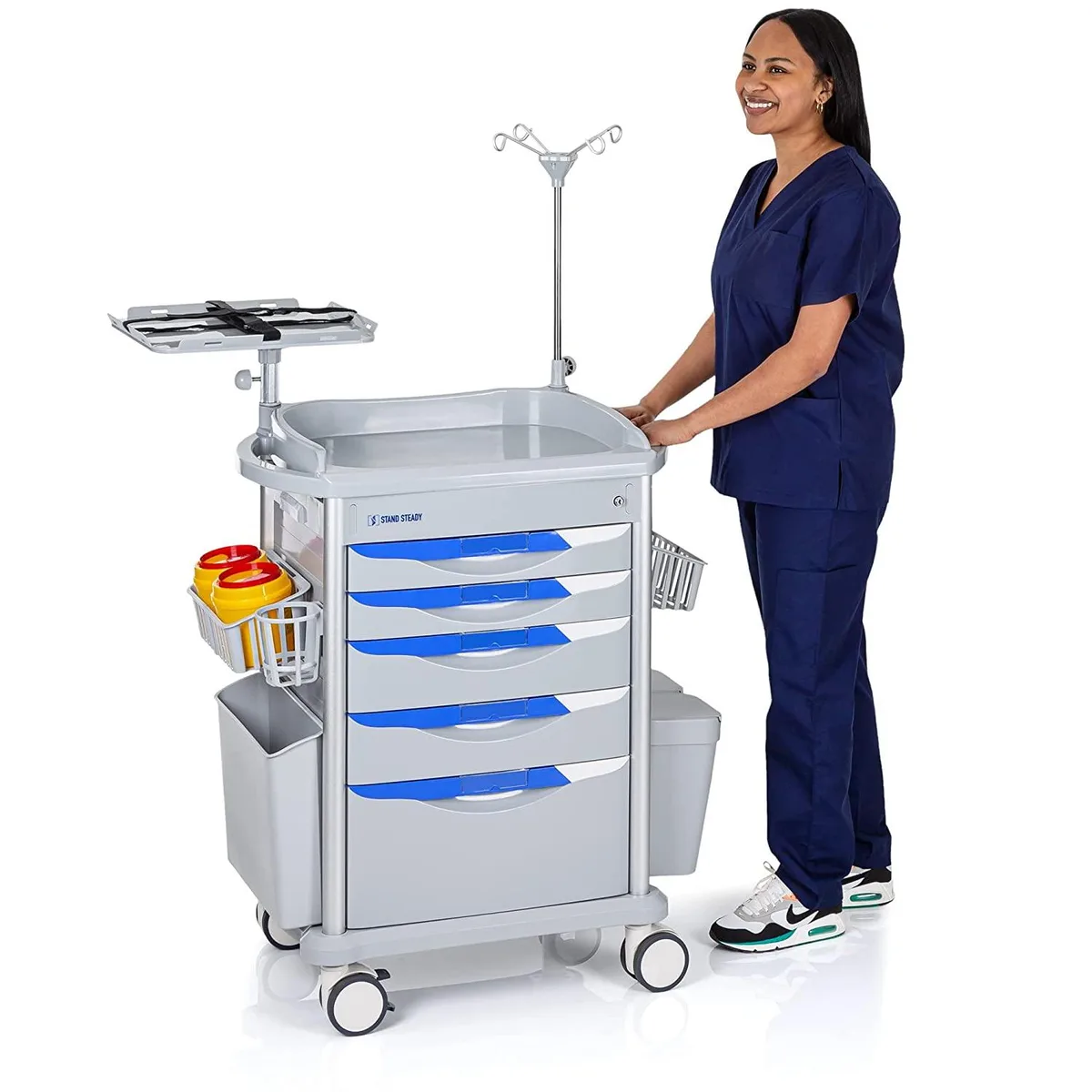 Stand Steady Stand Steady MCTY5DRGY Medical Cart 5 Drawers 22x18x41-63.5H — product photo