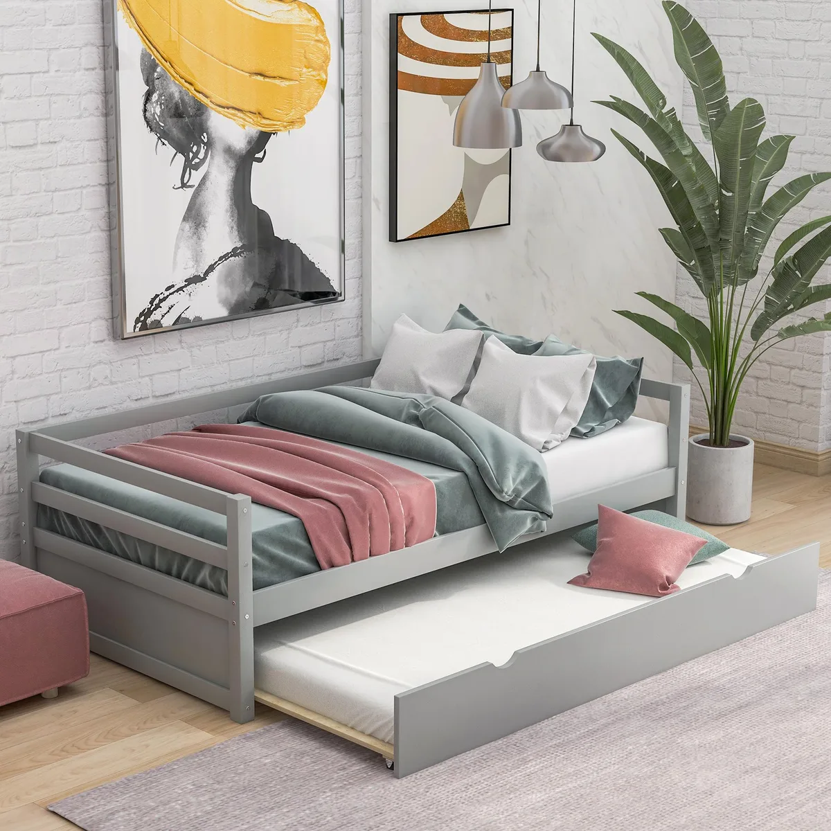 tuphen tuphen Daybed with Trundle Twin Gray 15.5 guardrails — product photo