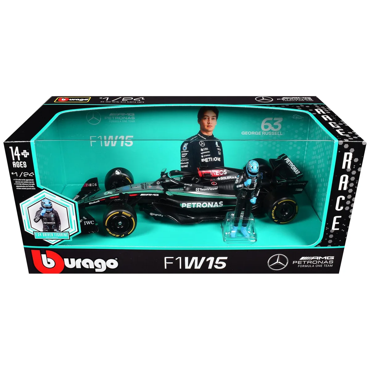 BBURAGO BBURAGO Mercedes-AMG F1 W15 E Performance #63 1/24 Diecast 2024 hobby collectible — product photo