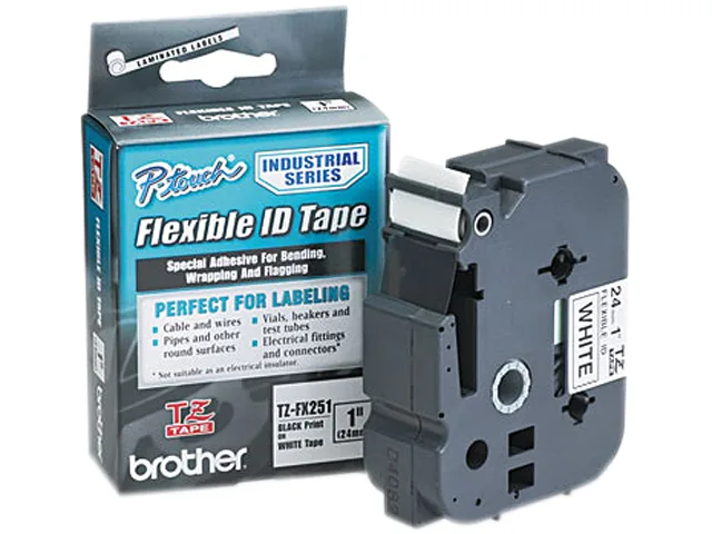Brother Brother TZEFX251 24mm 8m Black on White Flexible ID Tape POS Accessory — product photo