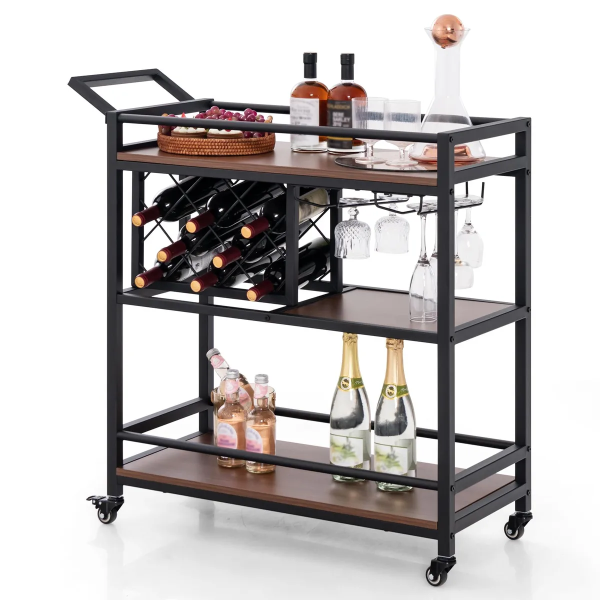 SlickBlue SlickBlue 3-Tier Kitchen Cart with Wine Rack Brown 41x14x37 in — product photo