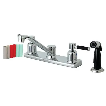 Kaiser FB122DKL centreset kitchen faucet with side sprayer, black silicone rubber handles, polished chrome finish