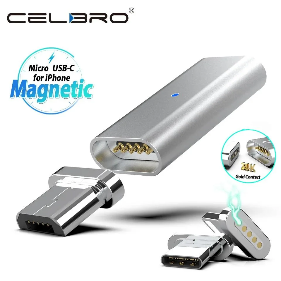 Small metal magnetic adapter, reversible Micro USB connector with indicator light, 2.4 by 1.2 cm