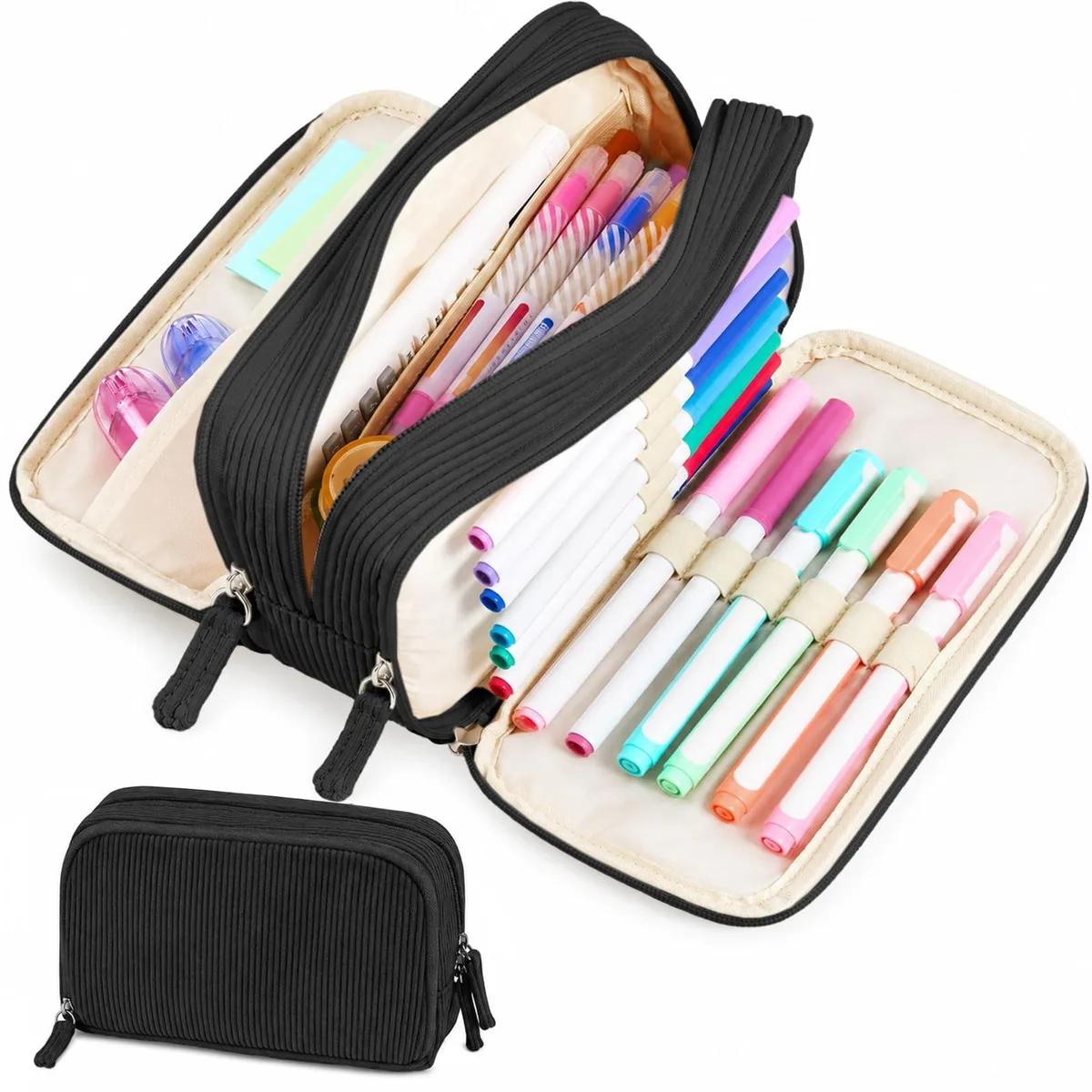 Sooez SZA0328-0301A Corduroy Pencil Case 15" Black — product photo
