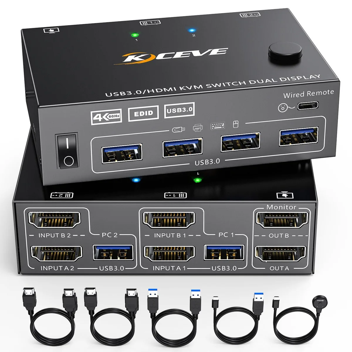 Vszerda Vszerda KC-KVM202AS 2-Port HDMI KVM Switch 4K@60Hz EDID USB 3.0 — product photo
