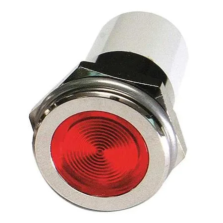 Red flush panel light with brass plated chrome bezel and 16mm round mounting