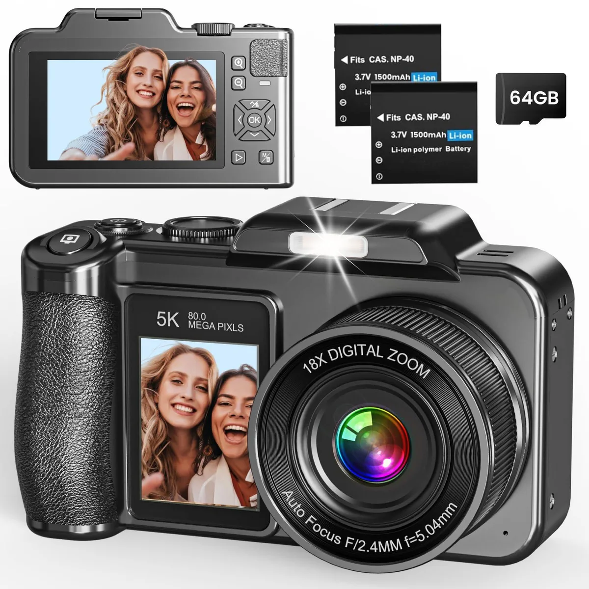 Polaroid PIXPRO CV02 5K 80MP 3.5"+2" Dual Screen 18X Zoom Black — product photo