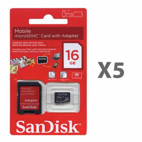 SanDisk SanDisk 16GB microSDHC Class 4 Card 5 Pack — product photo