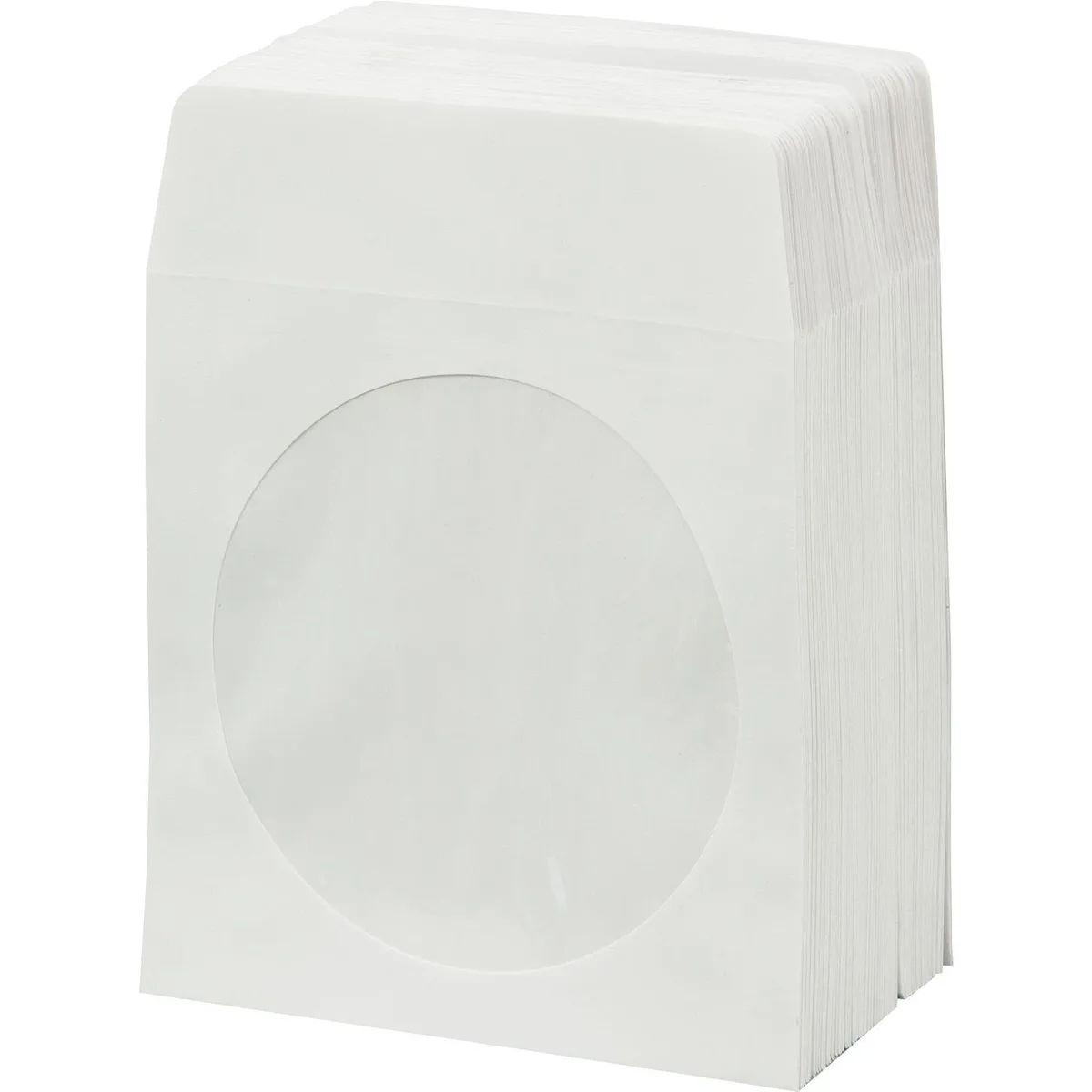 White paper CD DVD sleeves with clear window and flap pack of 100 for 80mm discs