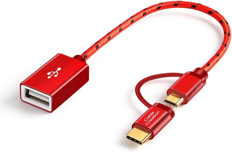 CableCreation CableCreation Micro USB &amp; Type C to USB 2.0 Female Adapter Cable .6ft Red Aluminum — product photo