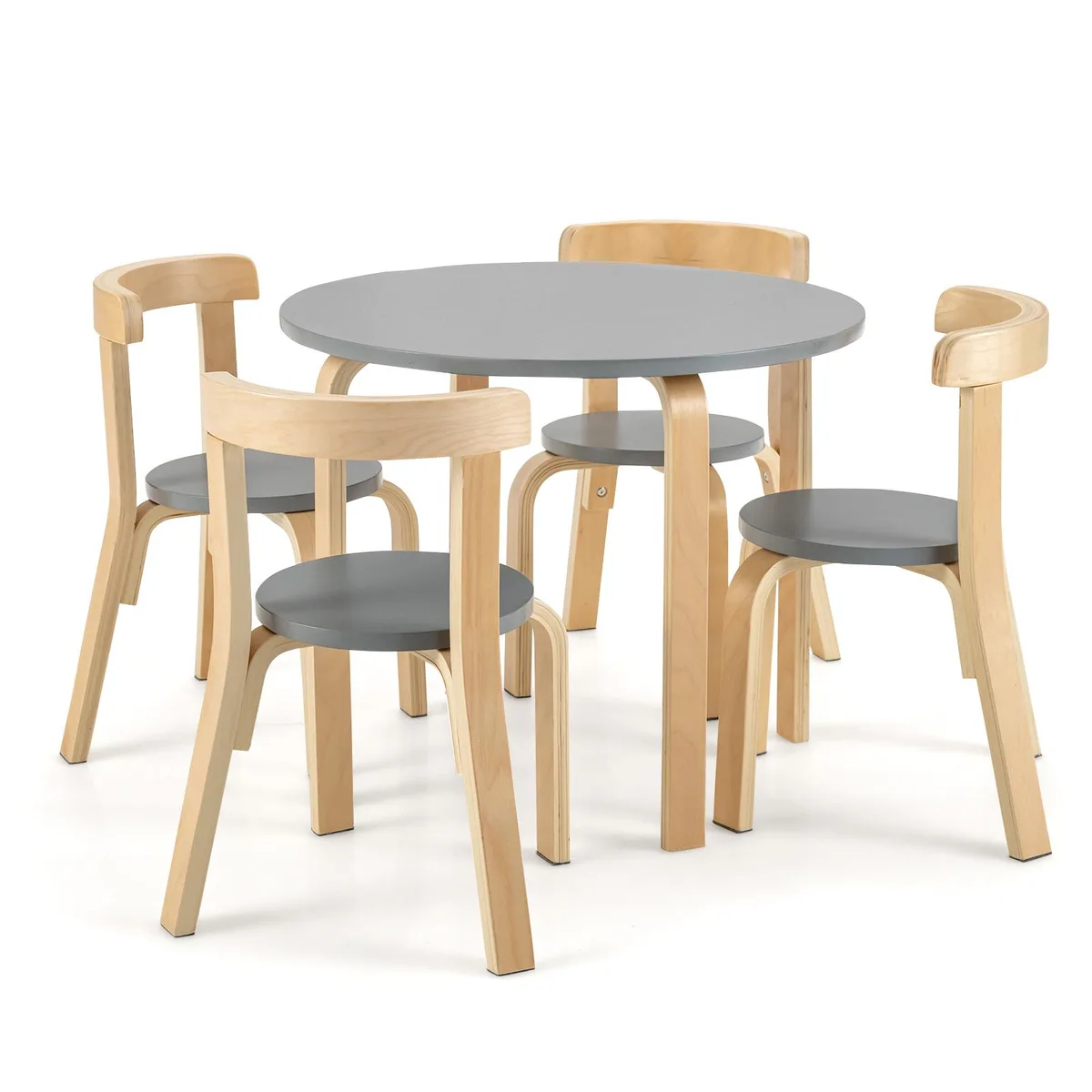 SlickBlue SlickBlue 5-Piece Kids Wooden Table &amp; Chair Set with Toy Bricks Grey — product photo