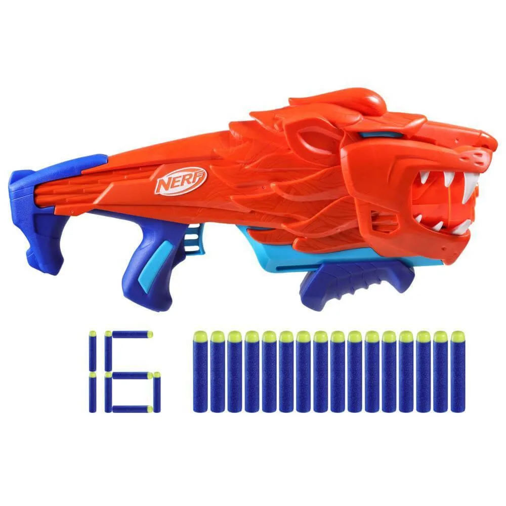 Yellow lion-themed dart blaster with easy-pull handle