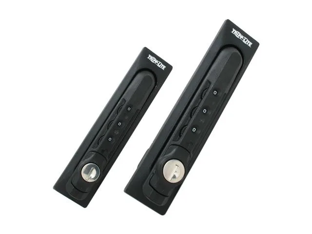 Two silver door handles with combination dials and key slots, sold as a pair