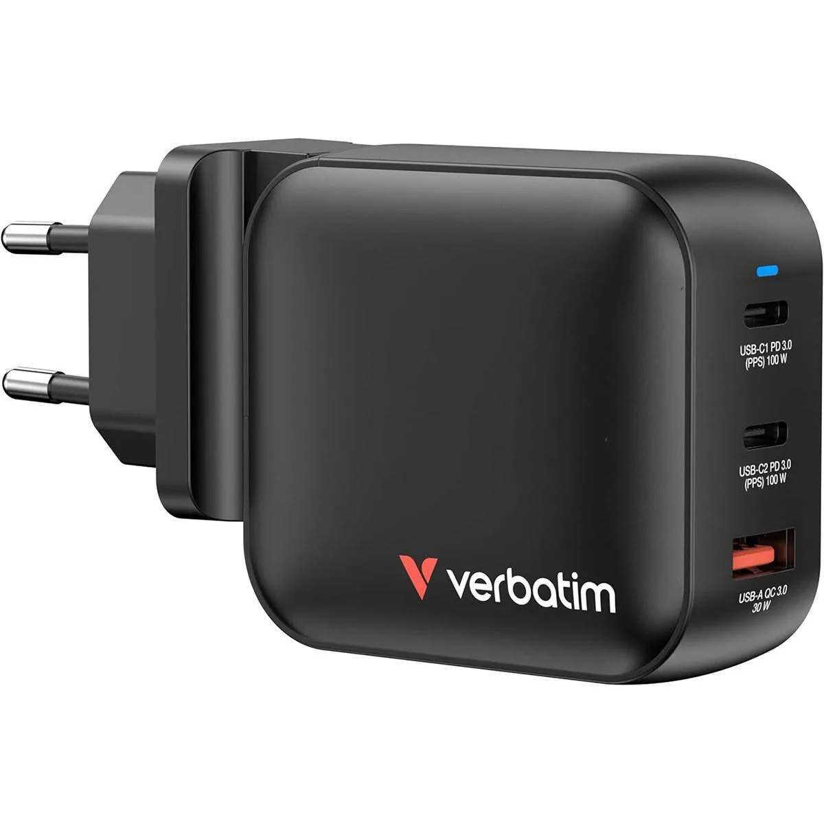 VERBATIM Verbatim 100W 3-Port USB-C/A GaN Charger with UK/EU Adapters 32230 — product photo