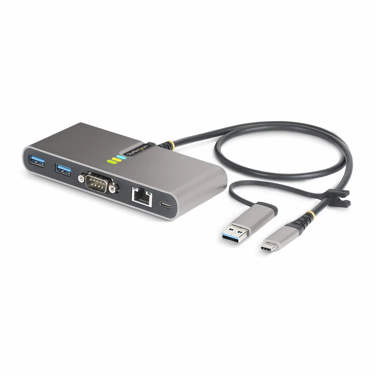 STARTECH STARTECH 5G2A1SGBB-USB-C-HUB USB-C hub with Gigabit Ethernet and RS232 serial — product photo