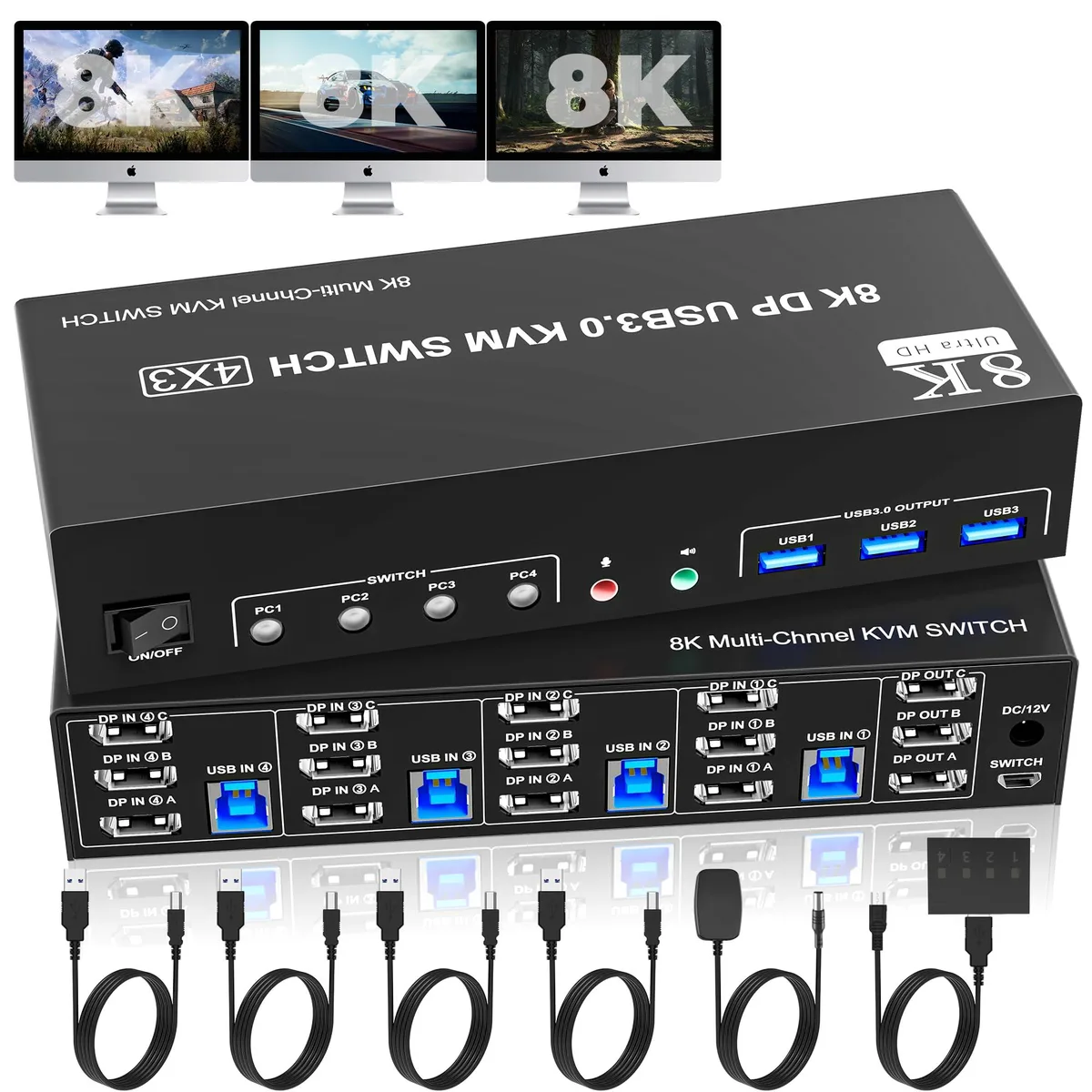 Vszerda Vszerda DP403B-USB3.0-HPZ KVM Switch 8K@60Hz 4-Port Triple Monitor — product photo