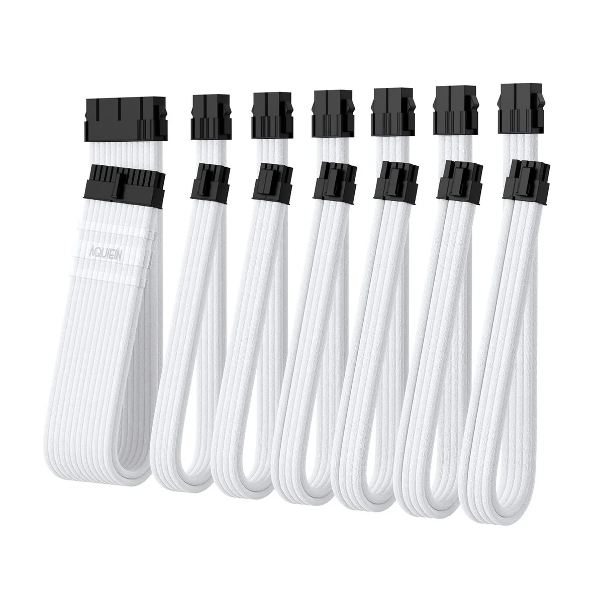  AQUIEIN Sleeved Cable Extension Kit 24-pin ATX 8-pin CPU 4+4-pin CPU 6+2-pin PCIe 35cm White — product photo