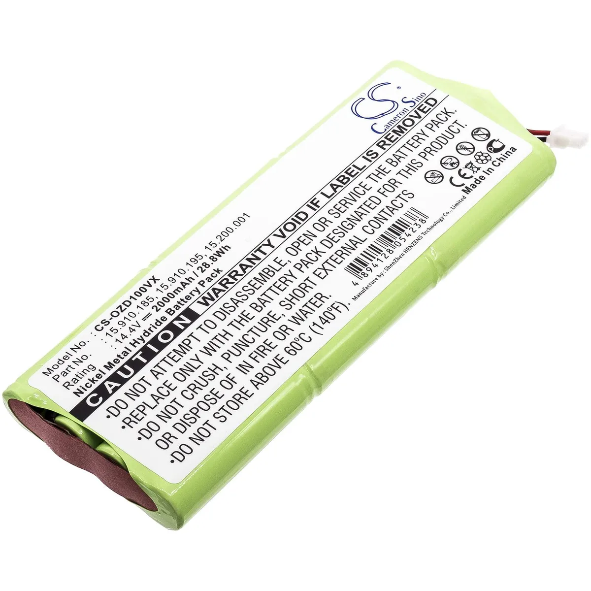 Rectangular lithium-ion battery pack, dark casing, labelled Cameron Sino, for Ozroll ODS controller