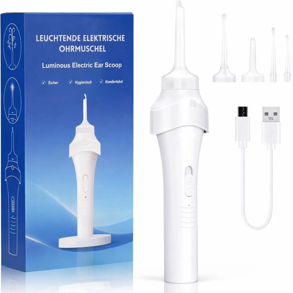 Ceramic white ear vacuum kit with LED cleaner, silicone spoon, three tips and vacuum head