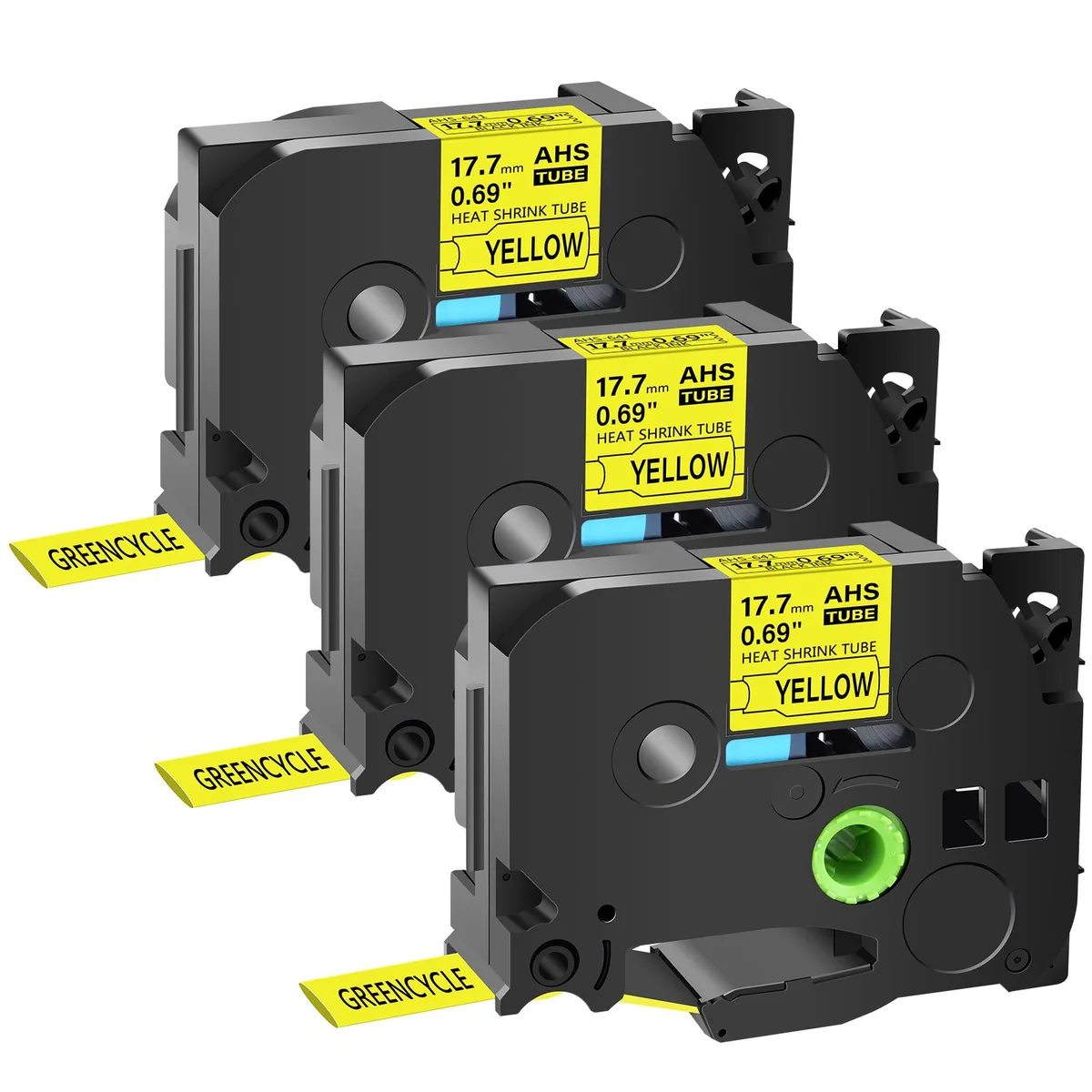 GREENCYCLE GREENCYCLE AHS-641 17.7 mm 1.5 m Black on Yellow heat shrink labelmaker tapes 3 pack — product photo