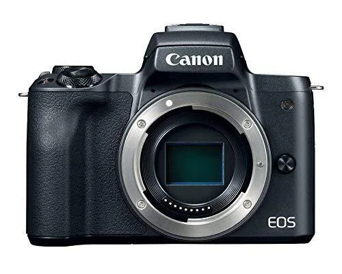 Black Canon EOS M50 mirrorless camera body in kit box