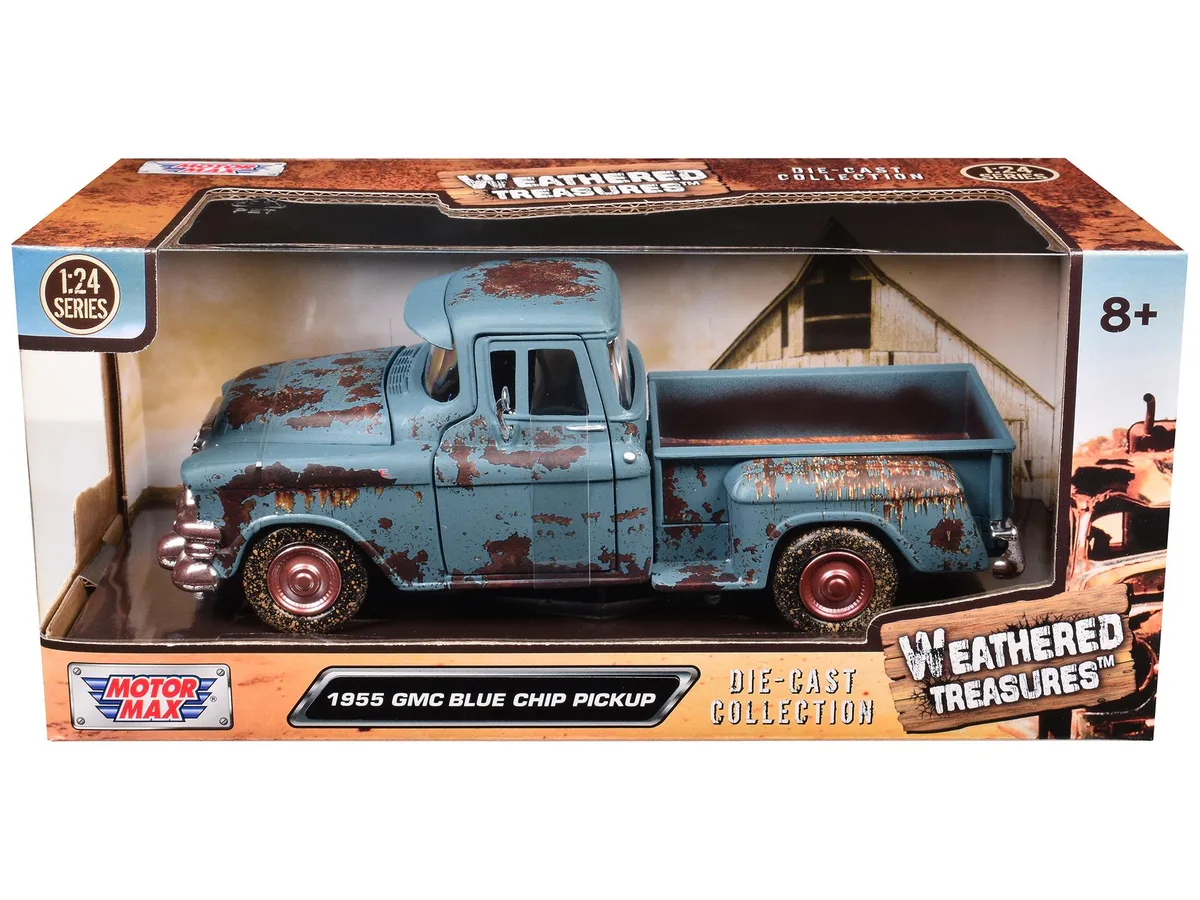 MOTORMAX MOTORMAX 1955 GMC Blue Chip Pickup 1/24 Matt Blue Rusted Weathered Treasures — product photo