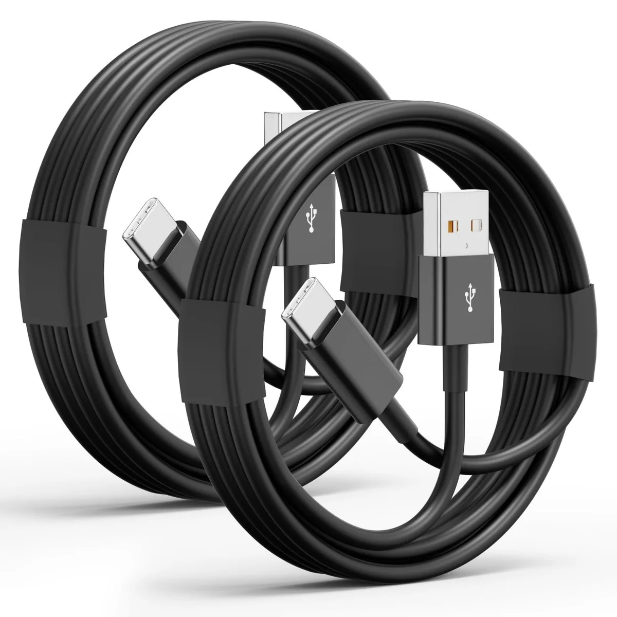 Two black USB-A to USB-C cables, three feet each