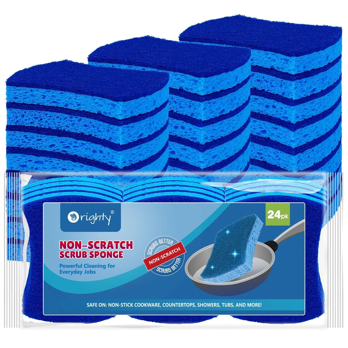 Pack of 24 rectangular cellulose scrub sponges with dual-sided texture