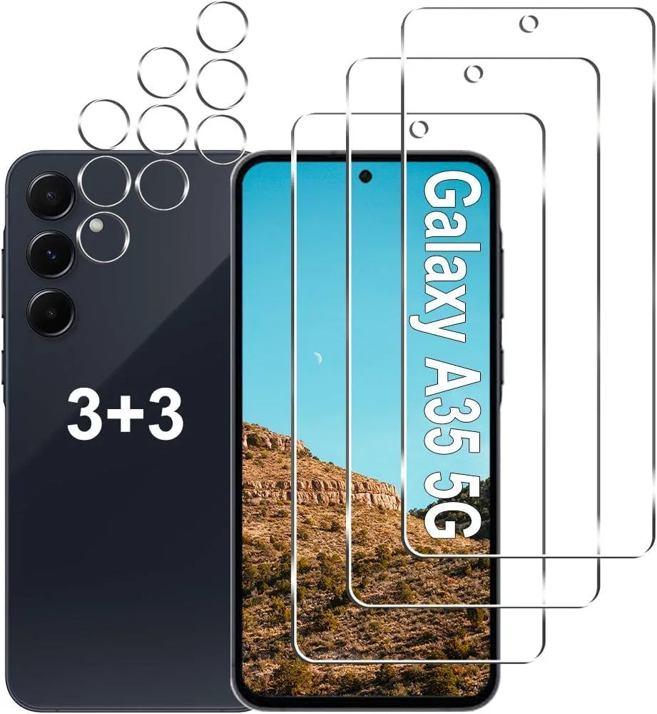 Three screen protectors and three camera lens protectors for Galaxy A35 5G