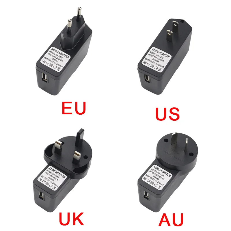Bazarc Bazarc 5 V 2.5 A USB power supply with switch cable 1 m EU US UK AU plugs — product photo
