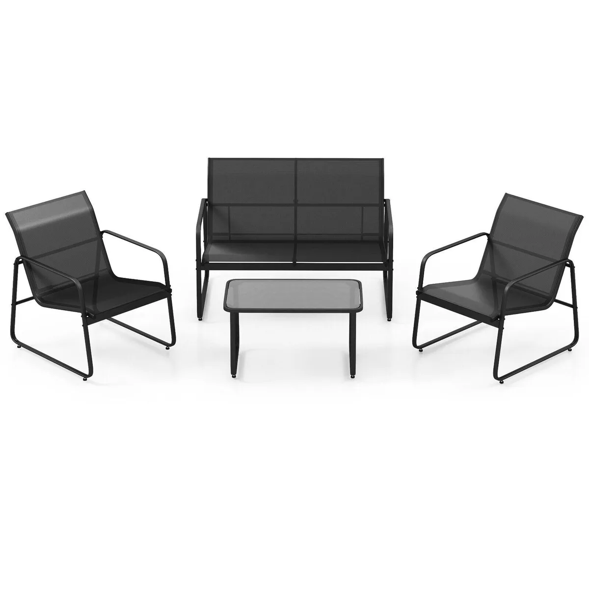 SlickBlue SlickBlue 4-Piece Outdoor Conversation Set Black with Tempered Glass Coffee Table — product photo