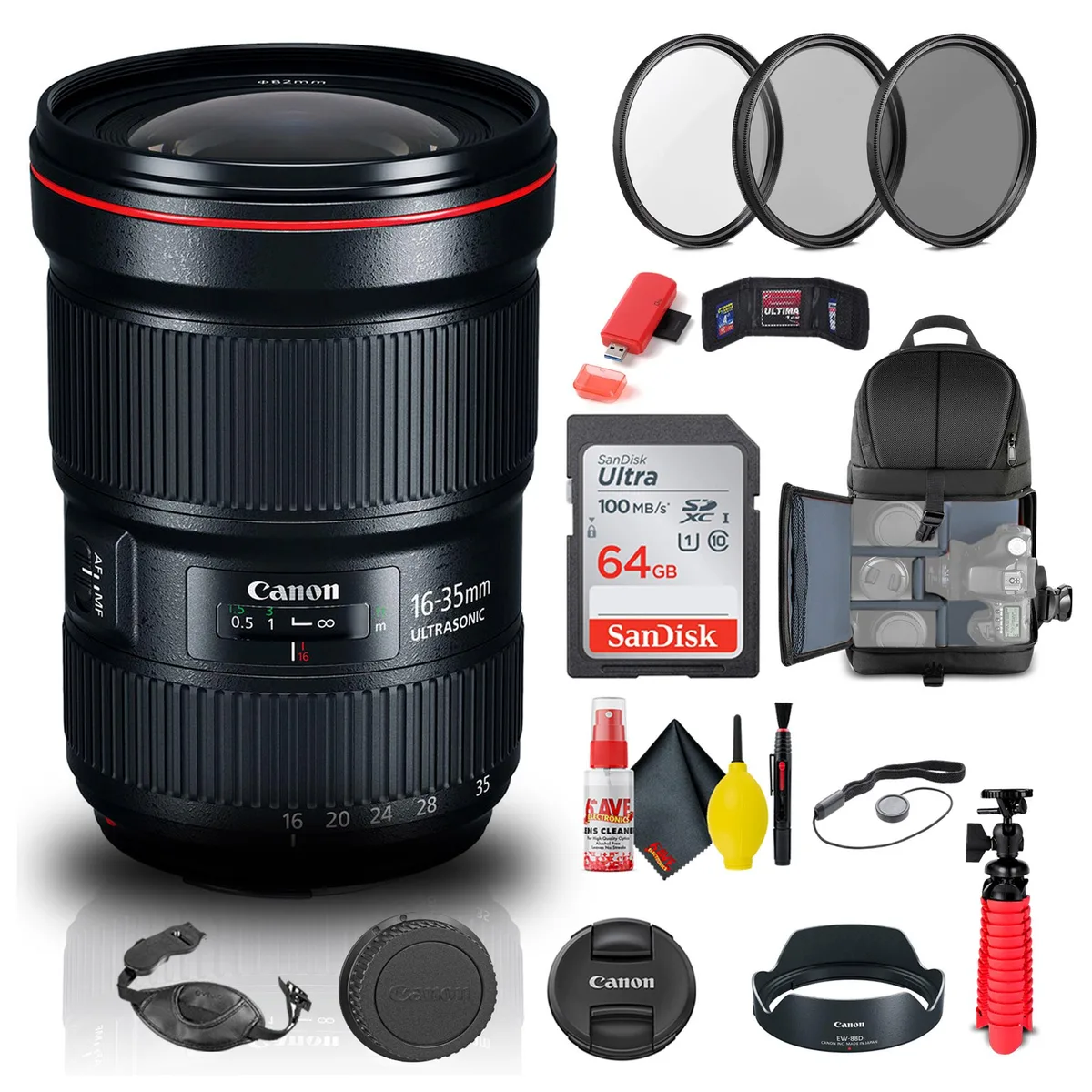 Canon Canon EF 16-35mm f/2.8L III USM Lens Bundle with Filter Kit, Backpack, 64GB SDXC Card and Accessories — product photo