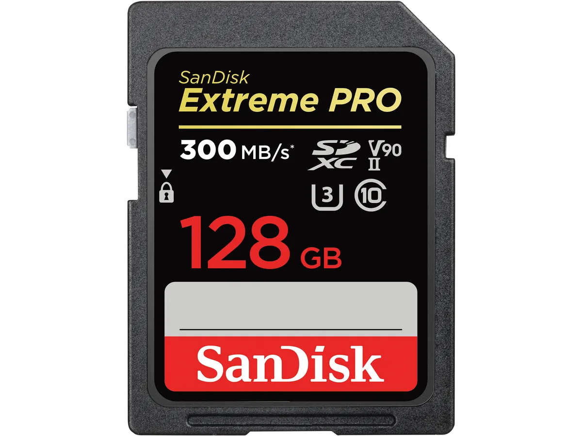 SanDisk SanDisk SDSDXDK-128G-GN4IN 128GB Extreme Pro SDXC UHS-II V90 memory card — product photo