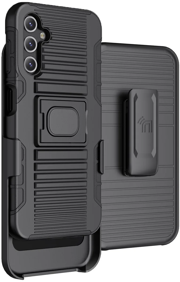 Nakedcellphone Nakedcellphone Magnetic Grip Ring Stand Case + Belt Clip Holster Combo for Samsung Galaxy A14 5G Black — product photo