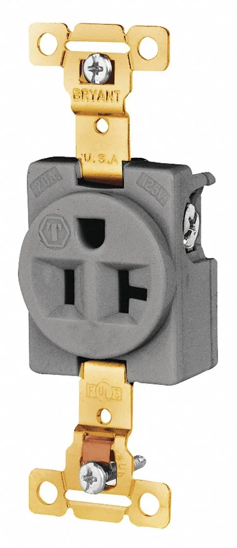 Gray nylon flush-mount electrical receptacle with screw terminals