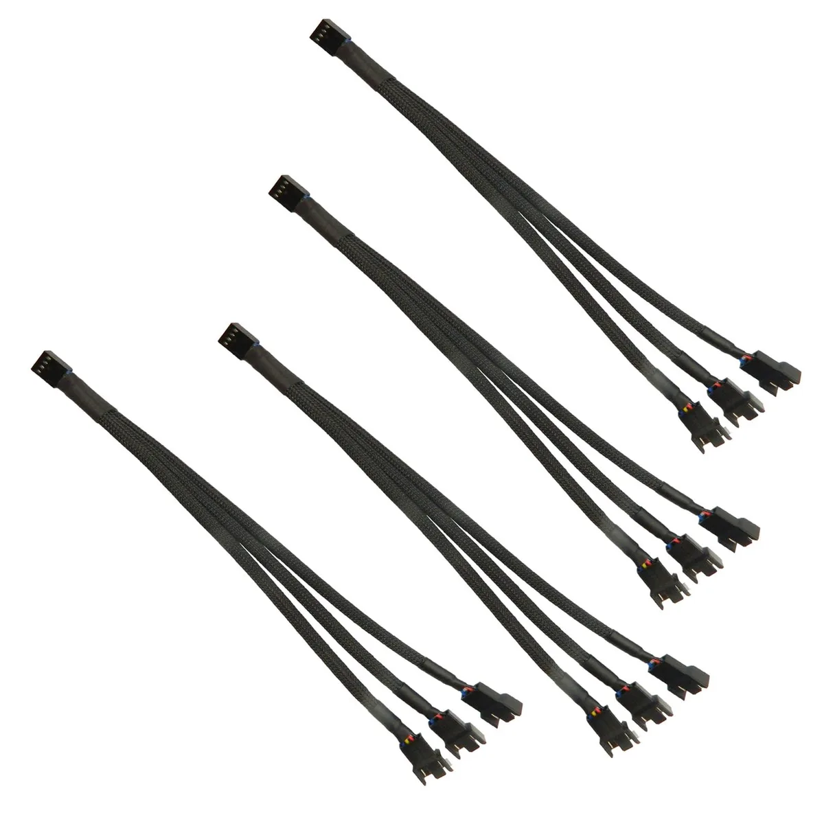  FBHDZVV 4-Pin PWM Fan Splitter Cable 1-to-3 Black Sleeved 10 Inch 4-Pack — product photo