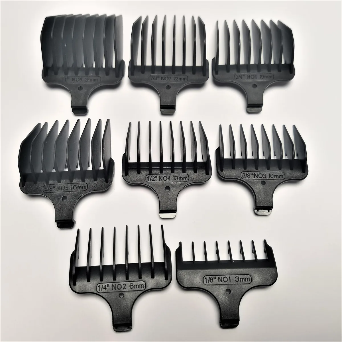 prewave prewave 8-piece clipper comb set #1–#8 3–25 mm black plastic — product photo