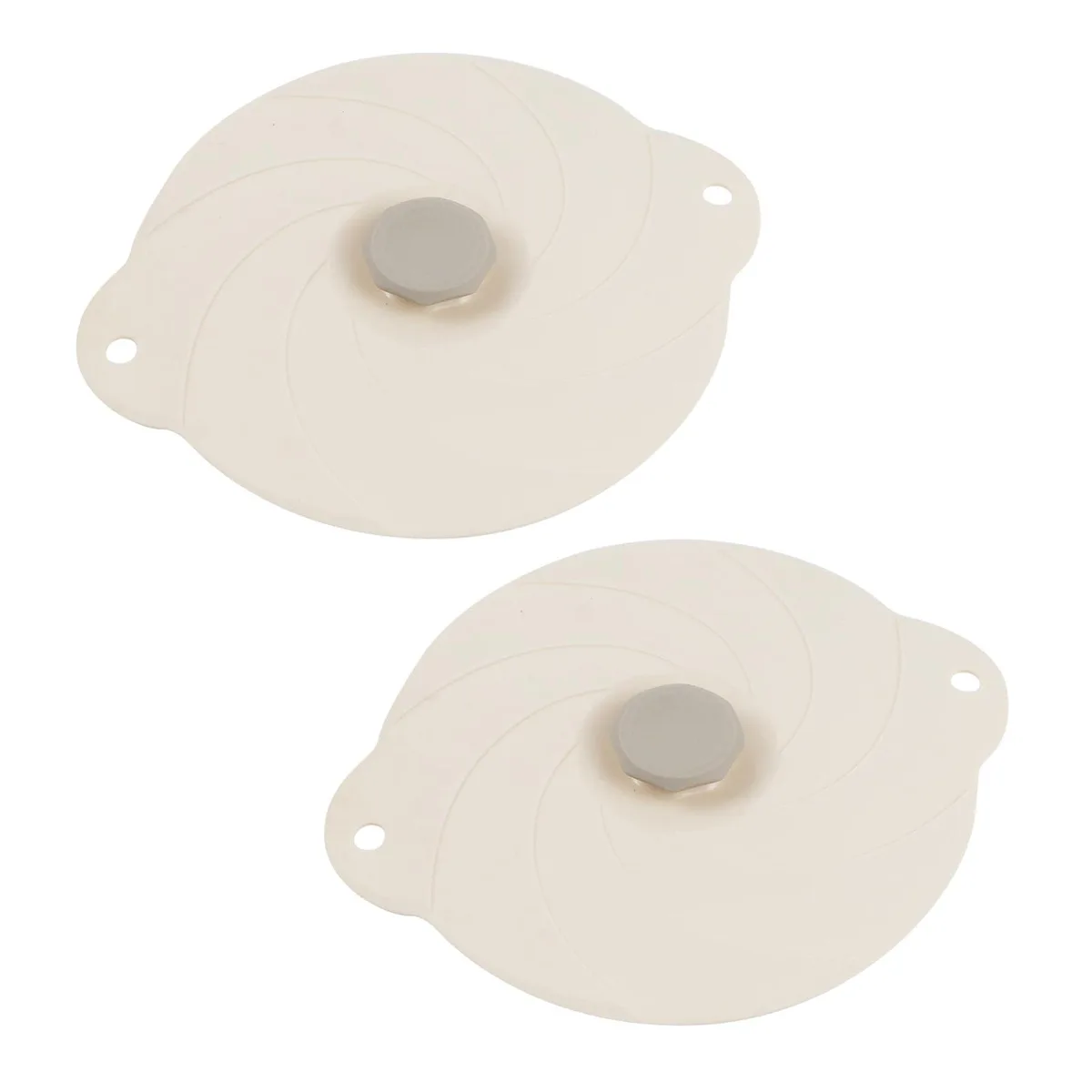 Two round silicone lids with centre handles, translucent finish