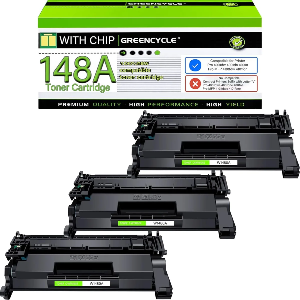 GREENCYCLE GREENCYCLE 148A Black Toner Cartridge 3 Pack 2900 Pages — product photo