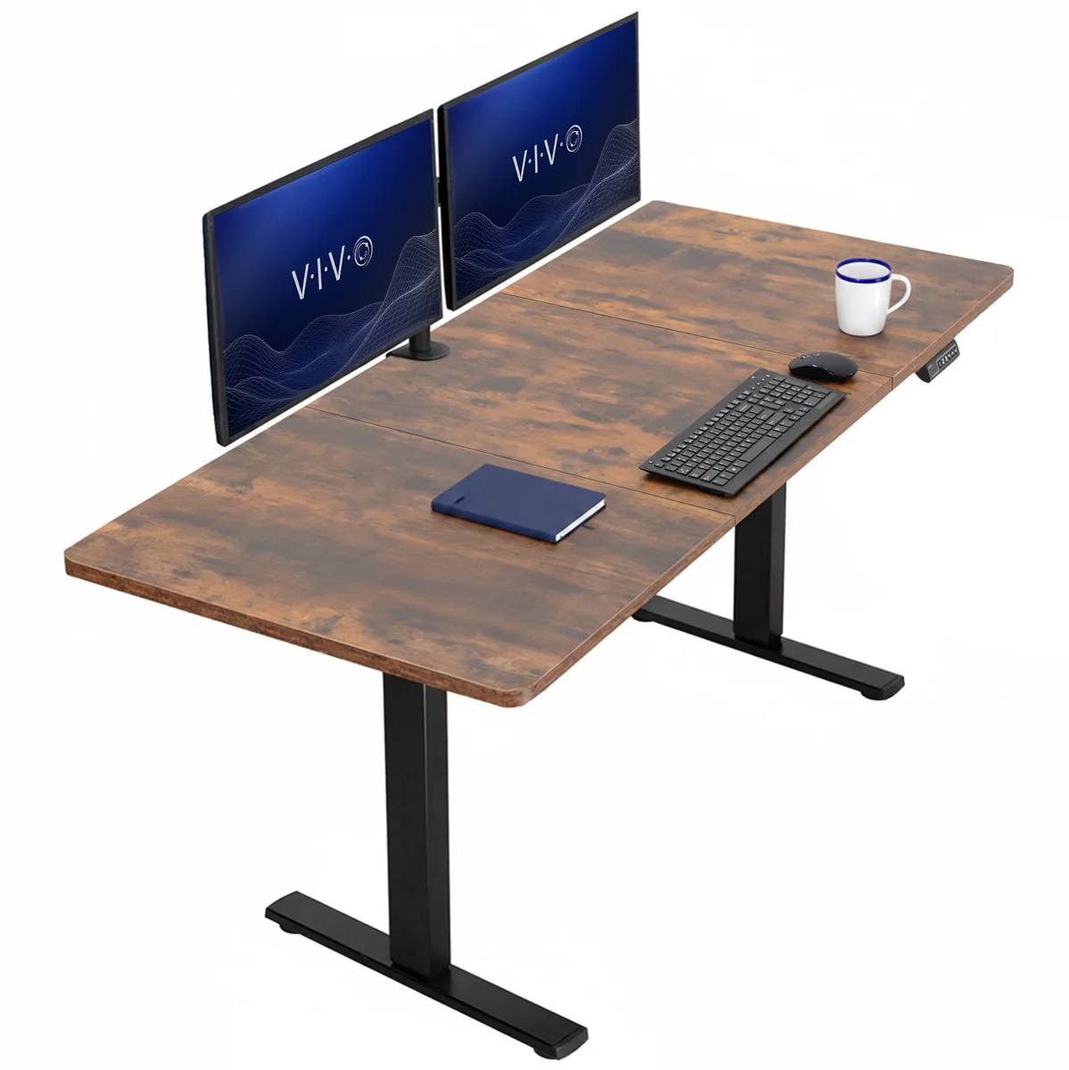 VIVO VIVO Electric 71x30 Standing Desk Vintage Brown Black Frame — product photo