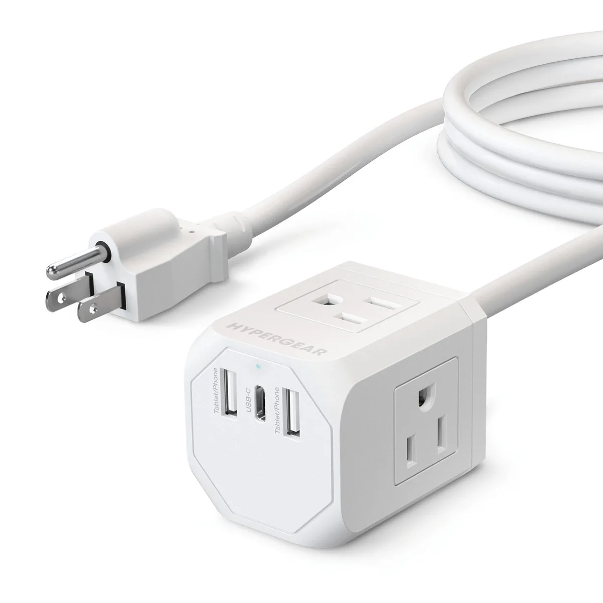 HyperGear HyperGear Cube Multi-Port Charger Power Strip Extension Cord 5 ft White — product photo