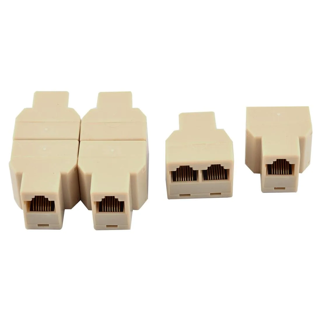 Unique-Bargains Unique-Bargains RJ45 1 to 2 Dual Port CAT 5 CAT 6 LAN Ethernet Socket Connector Splitter Beige 6 PCS — product photo