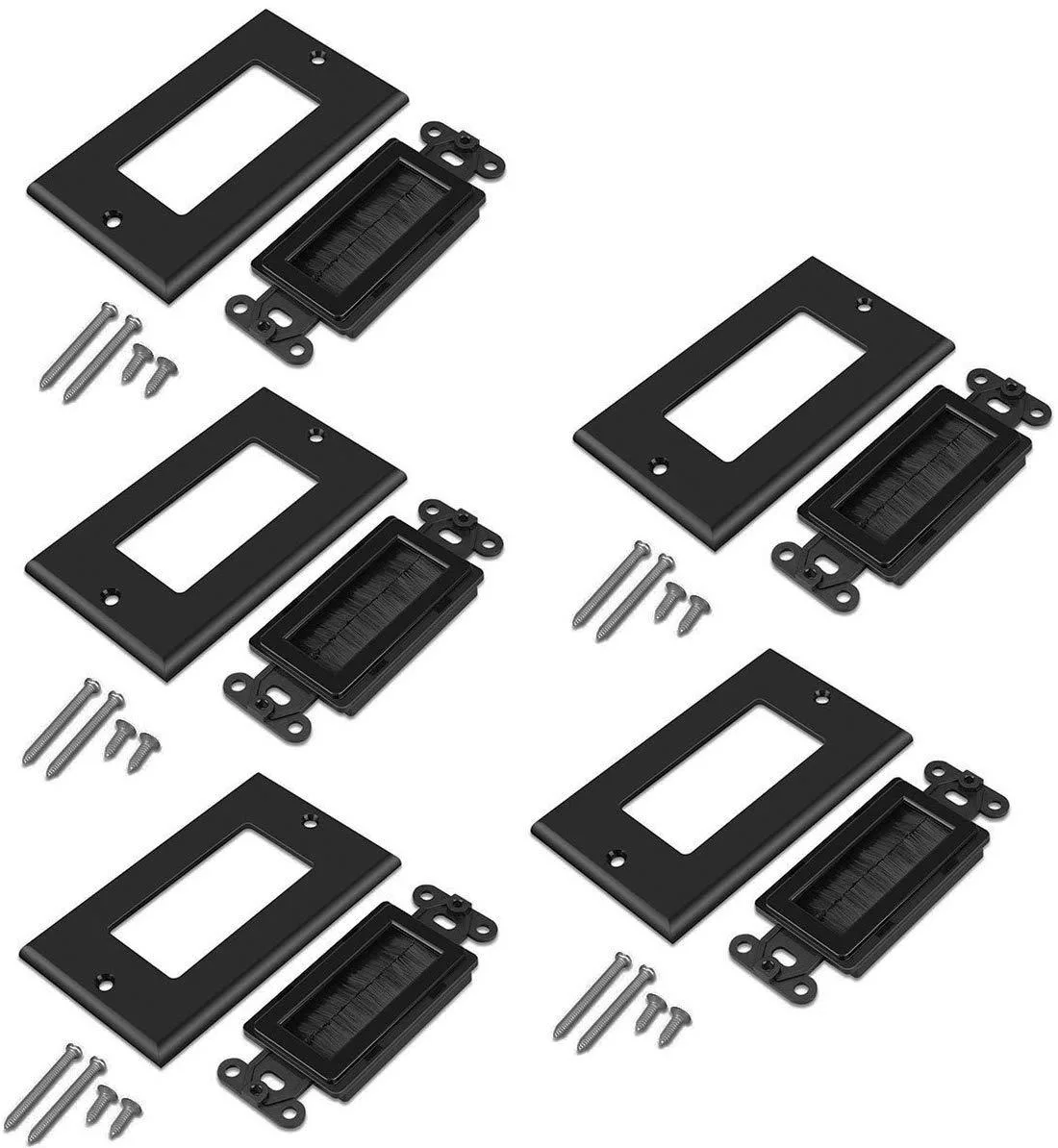 iMBAPrice iMBAPrice Brushed Bristles Wall Plate Decora Cable Pass Through Black Pack of 5 — product photo