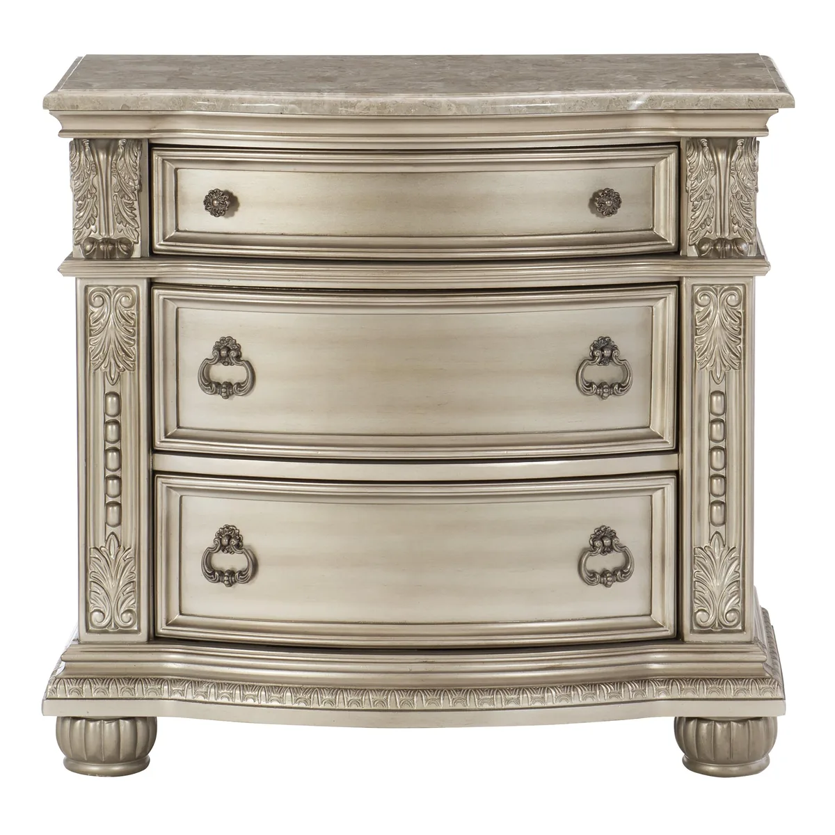 tuphen tuphen Cavalier Nightstand Silver 34.5" x 19.5" x 32.5"H Marble Top 3 Drawers — product photo